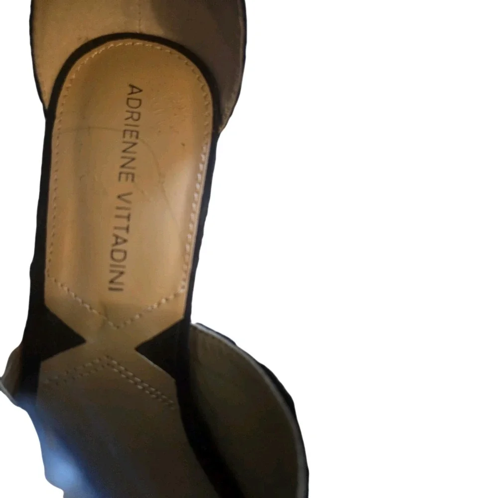 Adrienne Vittadini Black Suede‎ Wedge Sandals Peep Toe Ankle Strap Womens 7.5M